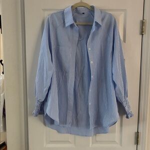 Blue Striped Women’ button up Shirt
